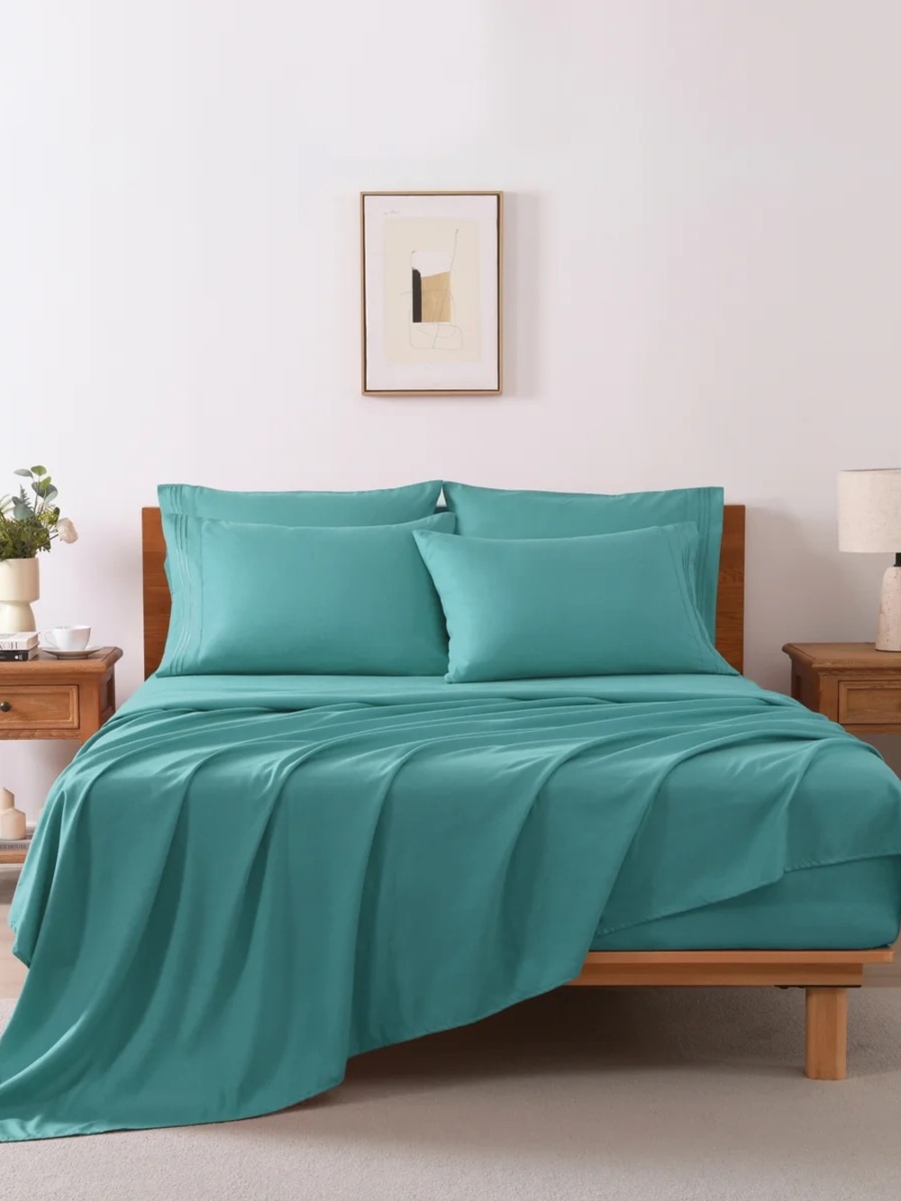 6 PIECE SOFT SOLID EMBROIDERED BED SHEET SET